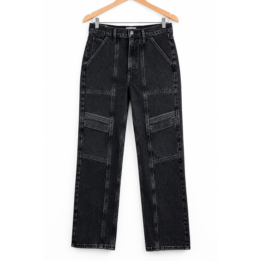 AGOLDE Women 27 Washed Black Utility Straight Leg Double Knee Carpenter Jeans